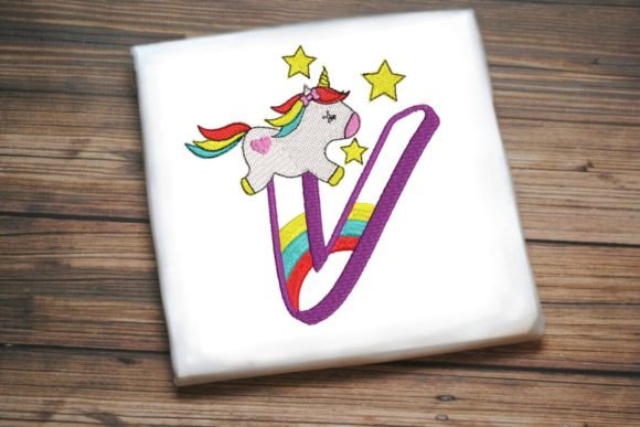 Unicorn Rainbow Letter V